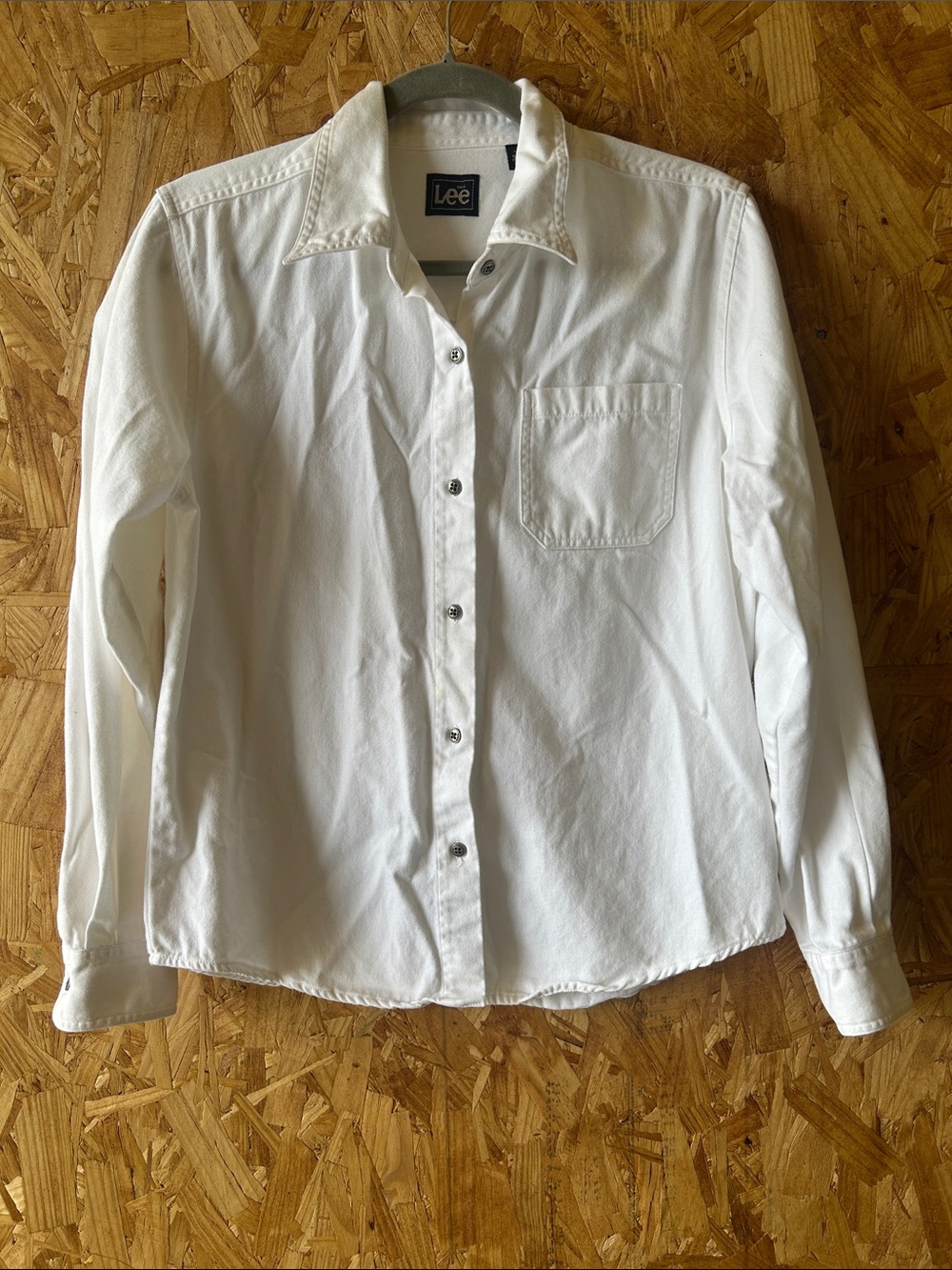 Vintage Lee White Long-Sleeve Button-Down Denim 100% Cotton Shirt, Medium